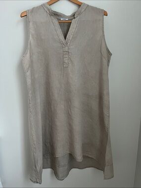 Rosemarine | 100% Linen Women’s V-Neck Sleeveless Dress Light Taupe Sz 2X